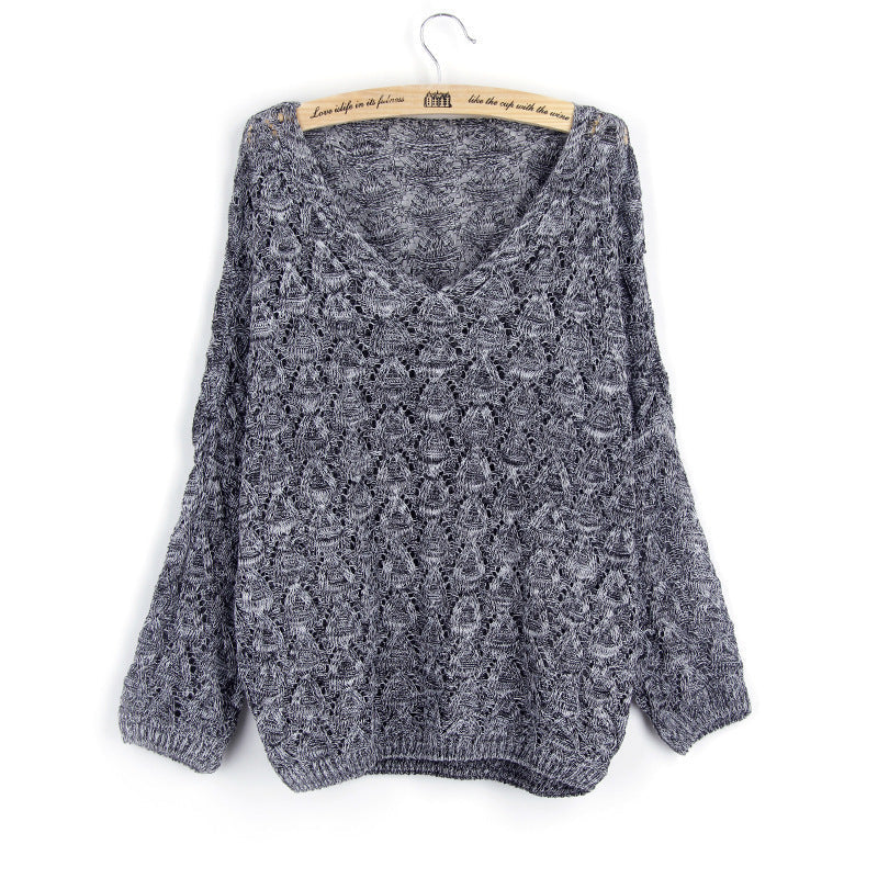 Damen Strickpullover V-Ausschnitt Offenes Muster Beige