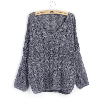 Damen Strickpullover V-Ausschnitt Offenes Muster Beige