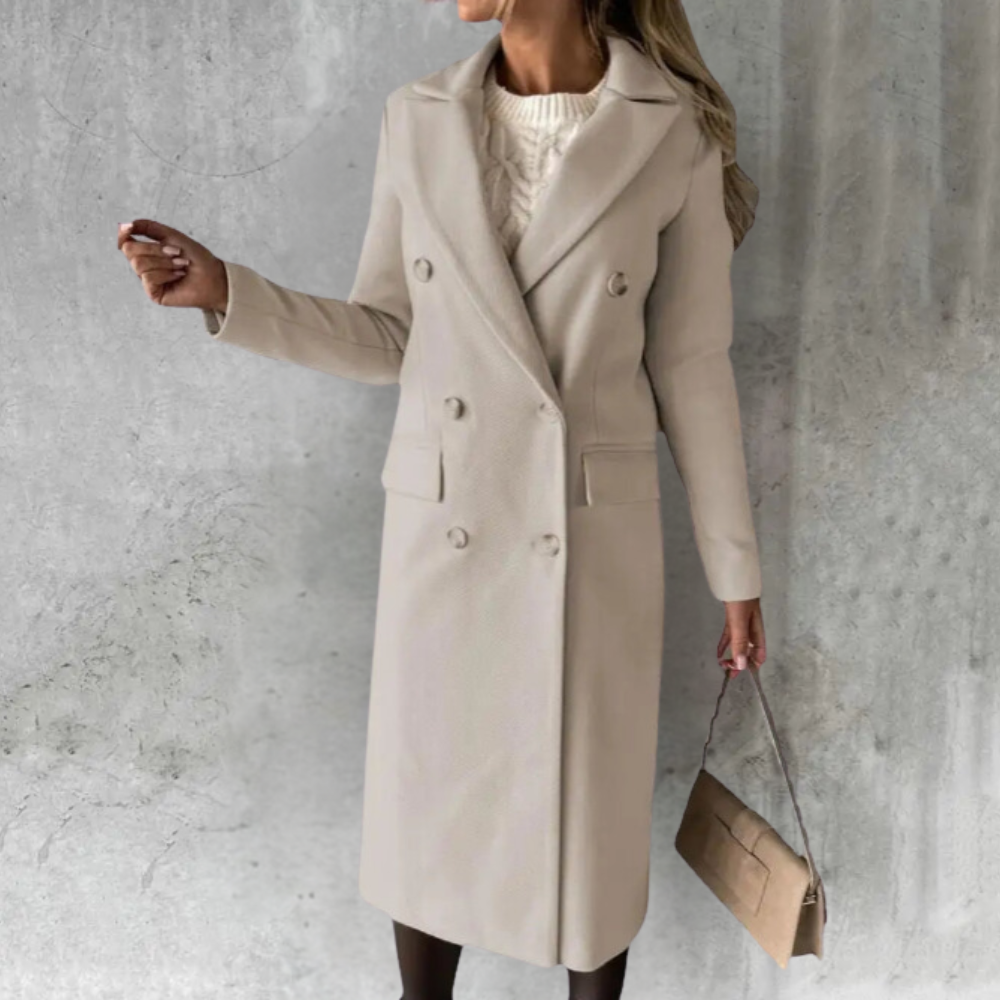 Damen Trenchcoat Doppelreihig Lang Leder