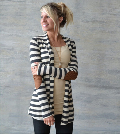 Damen Strickcardigan Lässig Ellbogenpatches Beige - Norvielle