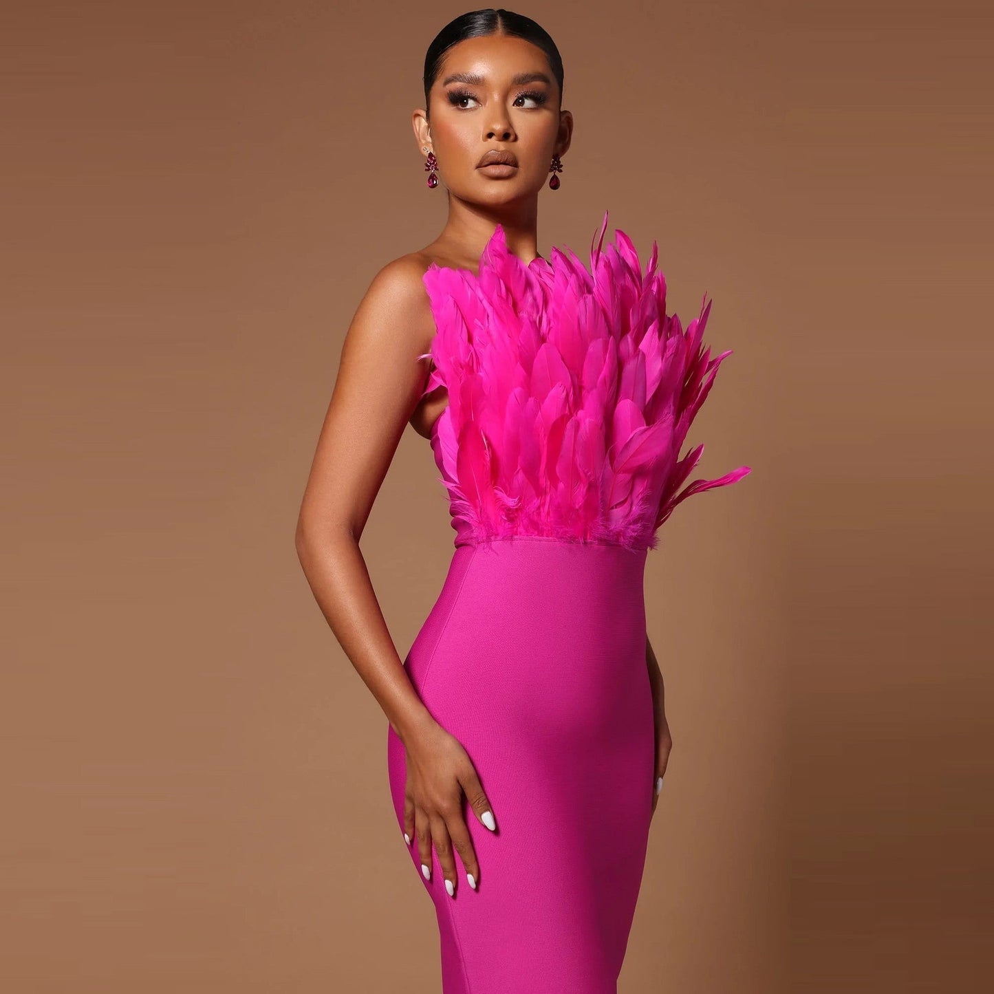 Norvielle Damen Tube--Kleid Federbesatz Elegantes Kleid