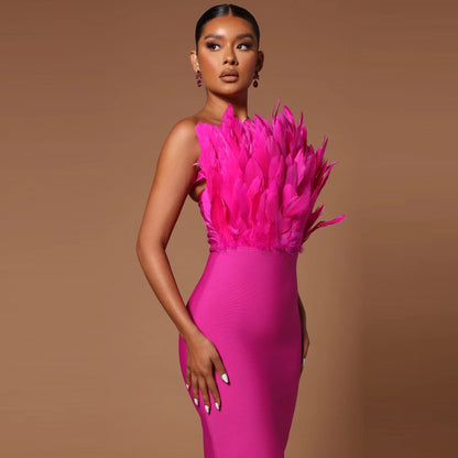 Norvielle Damen Tube--Kleid Federbesatz Elegantes Kleid