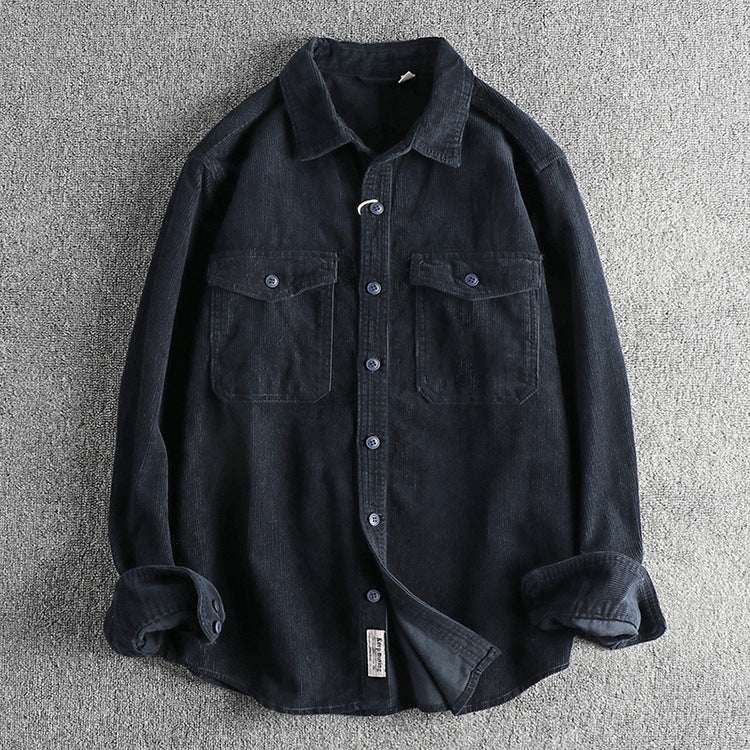 Herren Corduroy Hemd Baumwolle Retro Style Locker Sitz