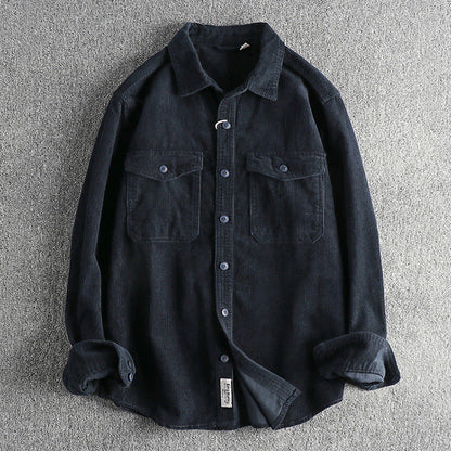 Herren Corduroy Hemd Baumwolle Retro Style Locker Sitz