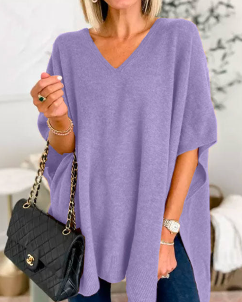 Strickpullover Damen V-Ausschnitt Lockerer Schnitt