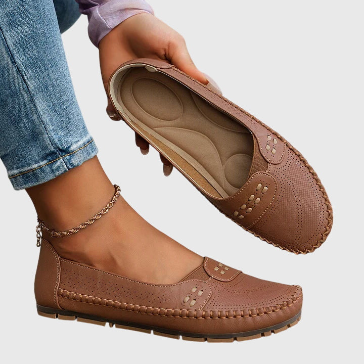 Damen Lässige Loafer Perforiert Beige