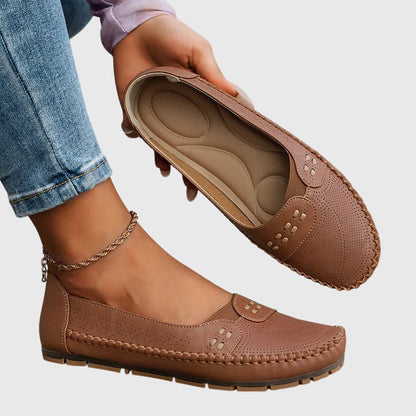Damen Lässige Loafer Perforiert Beige
