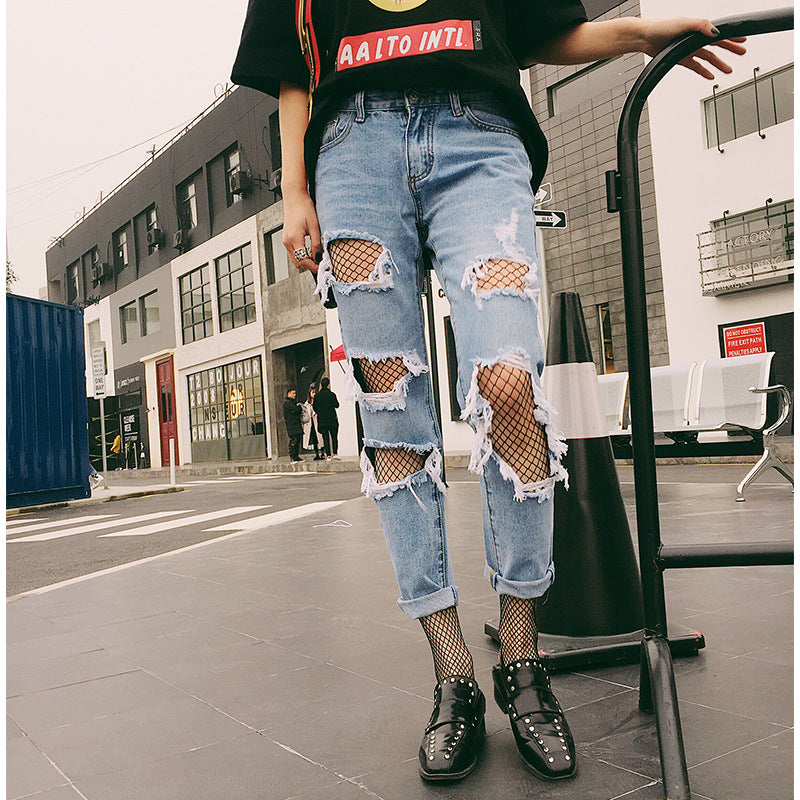 Damen Ripped Jeans Destroyed Blau - Norvielle
