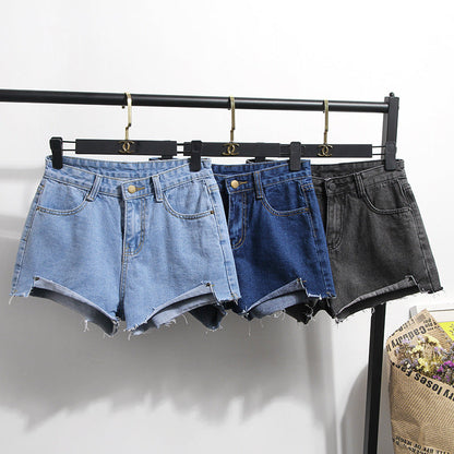 Damen Jeansshorts Hochbund Fransensaum