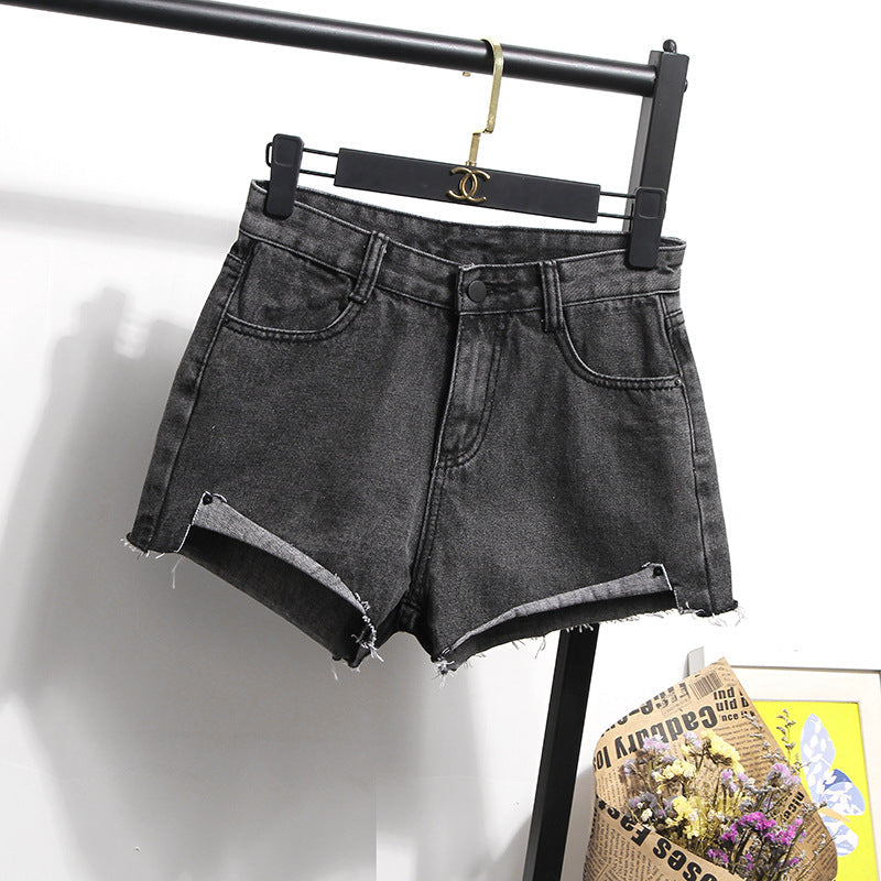Damen Jeansshorts Hochbund Fransensaum