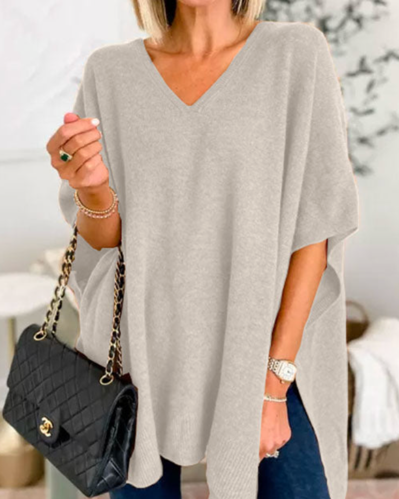 Strickpullover Damen V-Ausschnitt Lockerer Schnitt