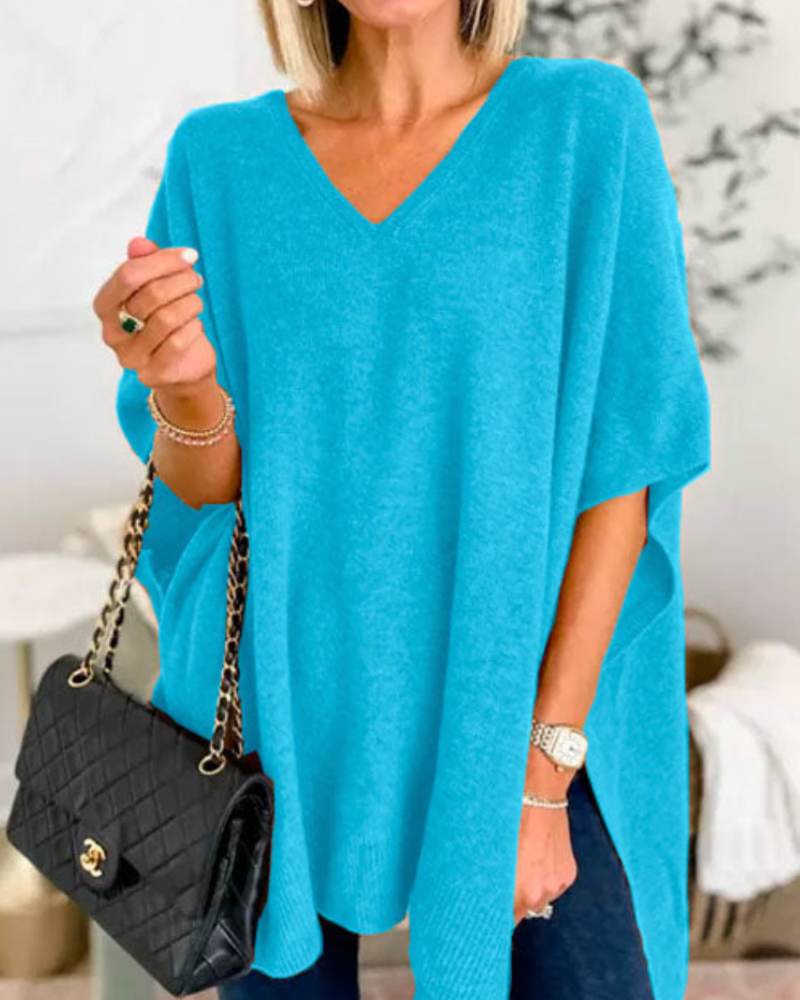 Strickpullover Damen V-Ausschnitt Lockerer Schnitt