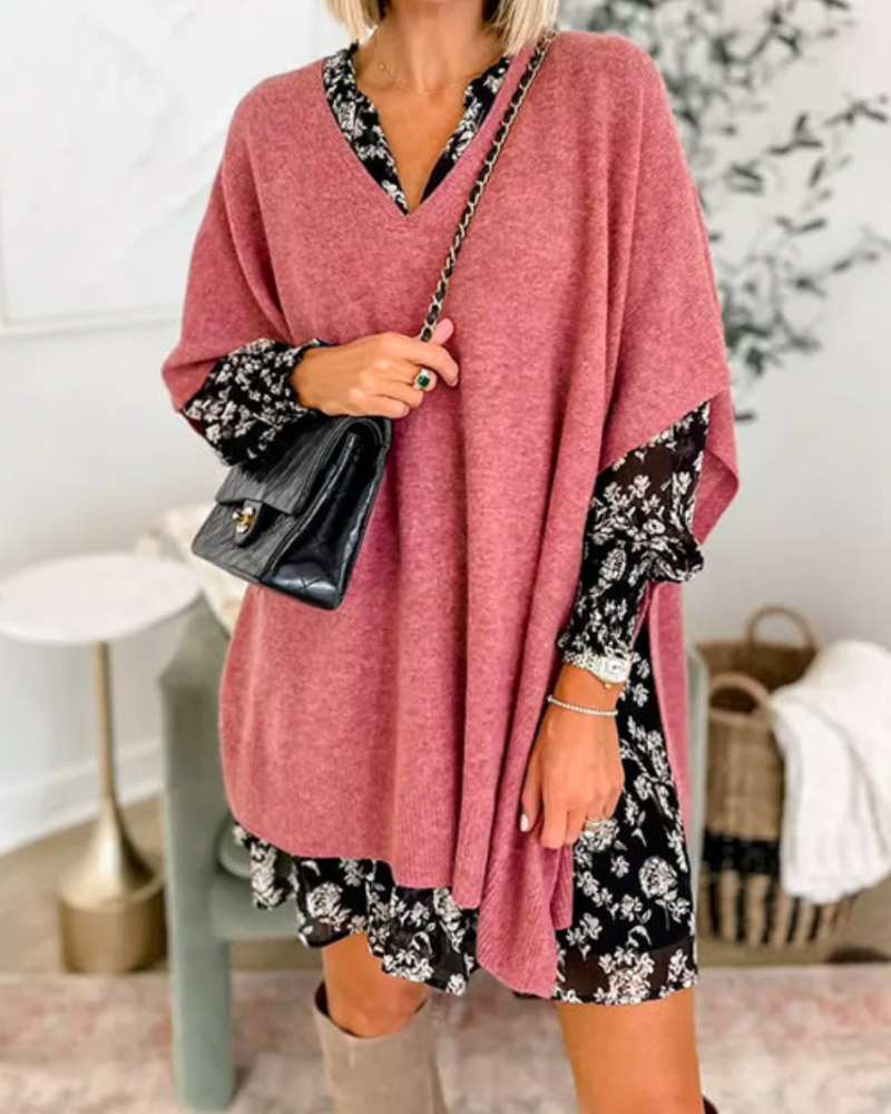 Strickpullover Damen V-Ausschnitt Lockerer Schnitt