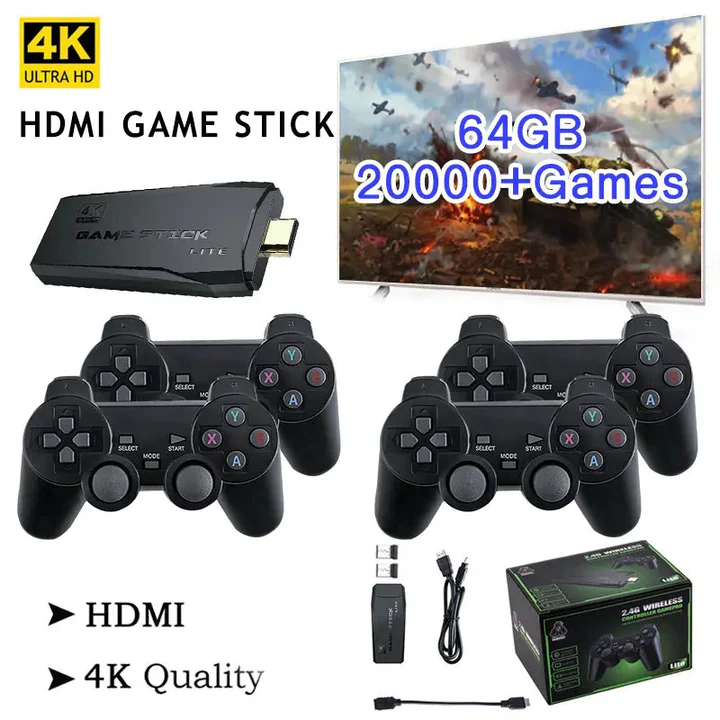 Retro Spielkonsole 4K Hdmi mit 64GB und 2 kabellosen Gamepads