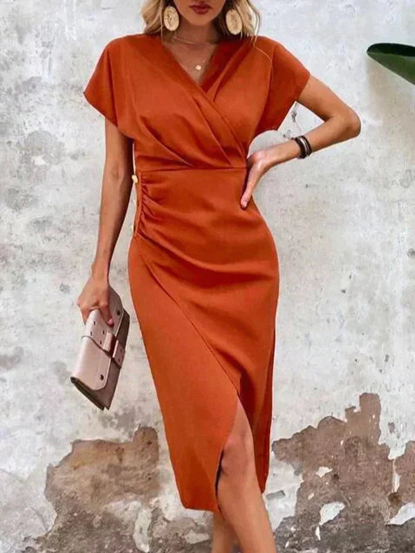 Norvielle Damen Midi-Kleid V-Ausschnitt Schlitz - Norvielle