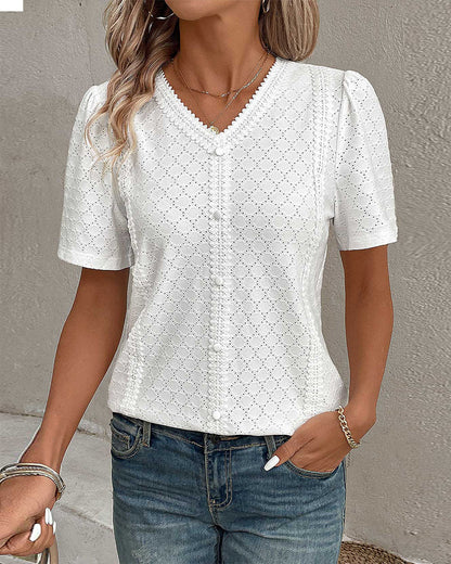 Weiße Damen Bluse Kurzärmelig