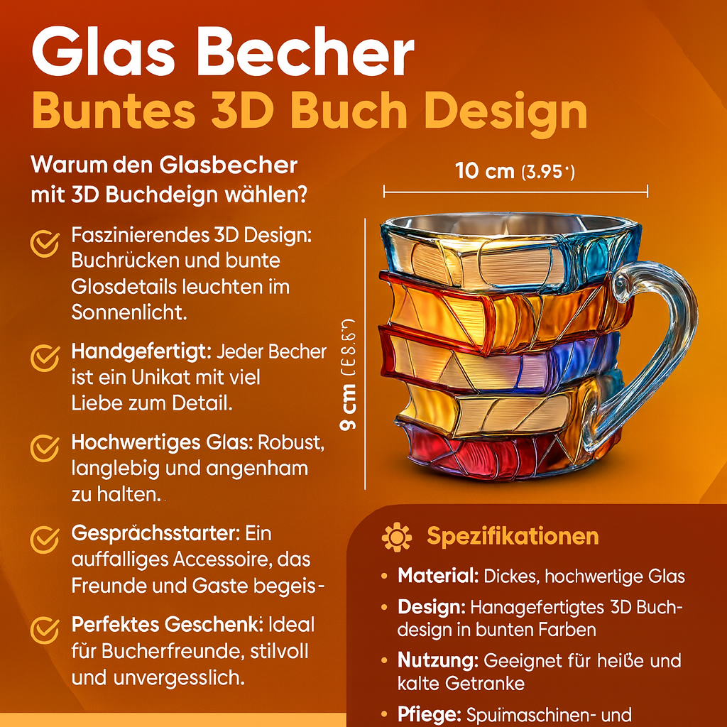 Bunter 3D Becher mit Buchdesign aus Resin