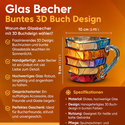 Bunter 3D Becher mit Buchdesign aus Resin