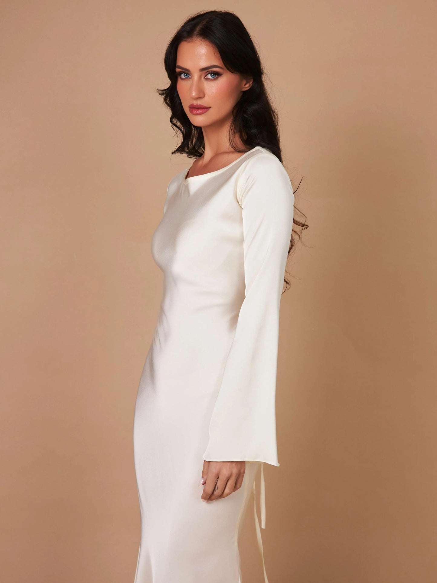 Damen Abendkleid Maxikleid Figurbetont Lange Ärmel