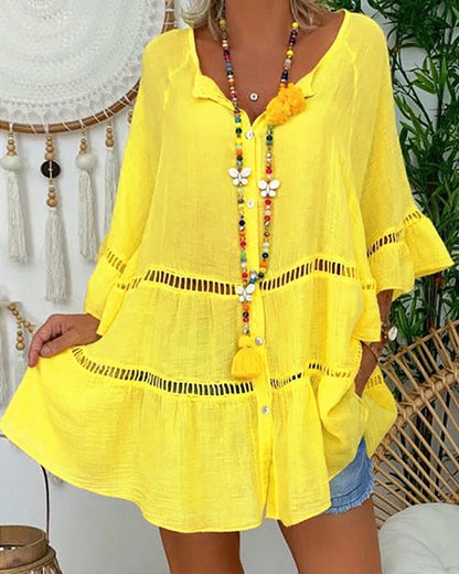Boho Damen Tunika Leicht Sommerweiß