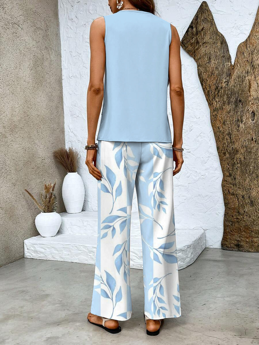 Damen Zweiteiler Set Ärmelloses Weite Hose Sommerlook