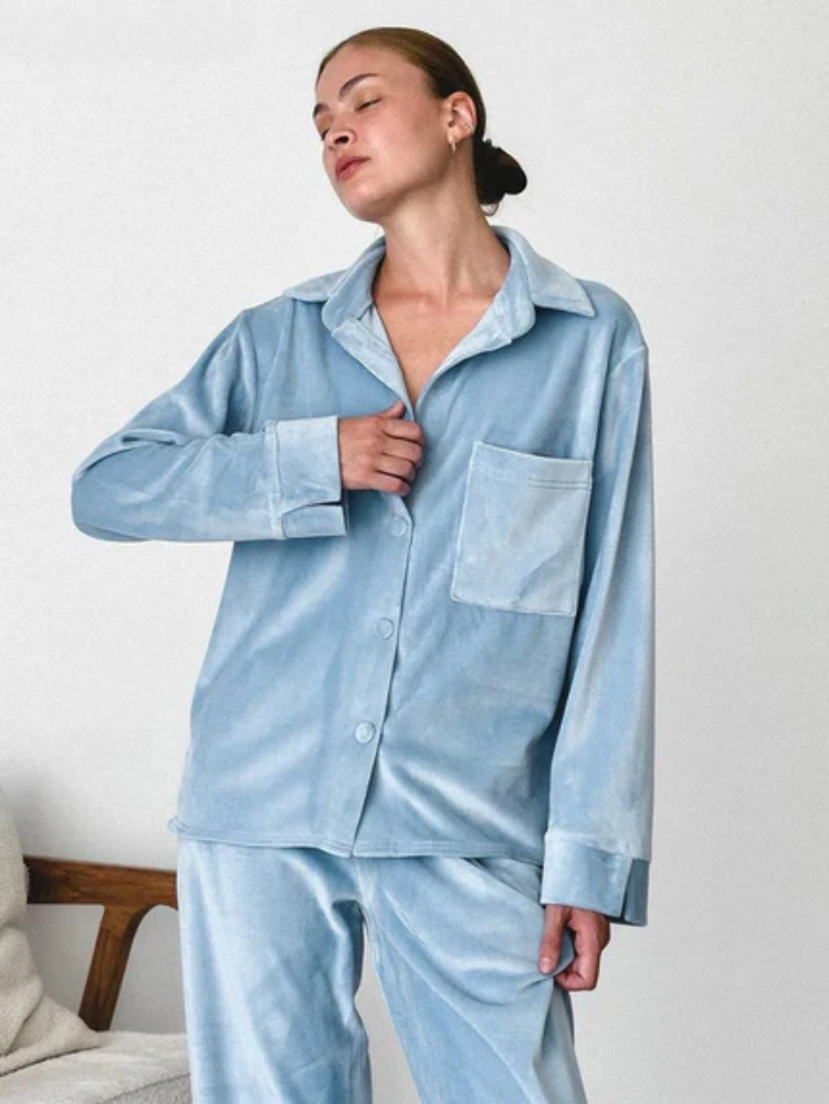 Damen Pyjama Set Zweiteiler mit Knöpfen