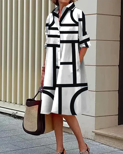 Norvielle Damenkleid Geometrischer Druck Mit Taschen