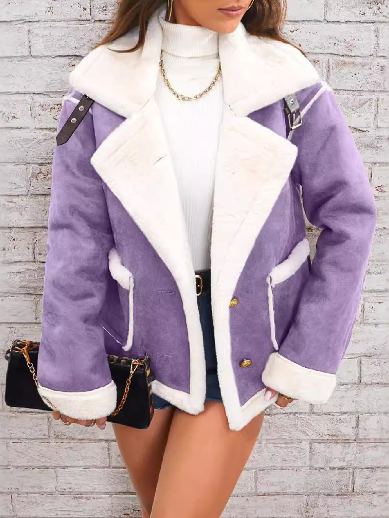 Damen Baumwolljacke Teddyfutter Reverskragen