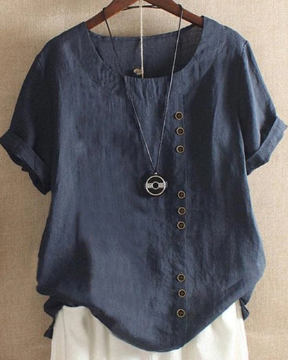 Allegra Damen Bluse Leinen Kurzarm Luftig