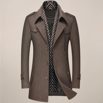 Herren Wintermantel Lang Knöpfe Maßgeschneiderter Woll-Look