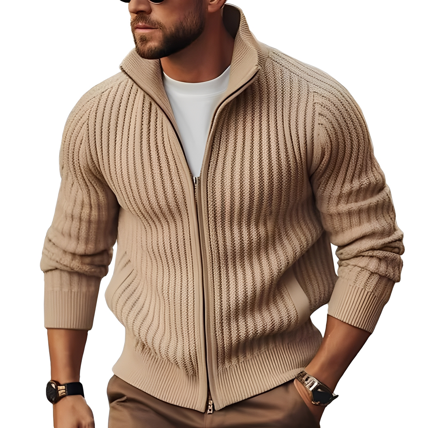 Herren Strickjacke Reißverschluss Strukturierter Cardigan Grau - Norvielle