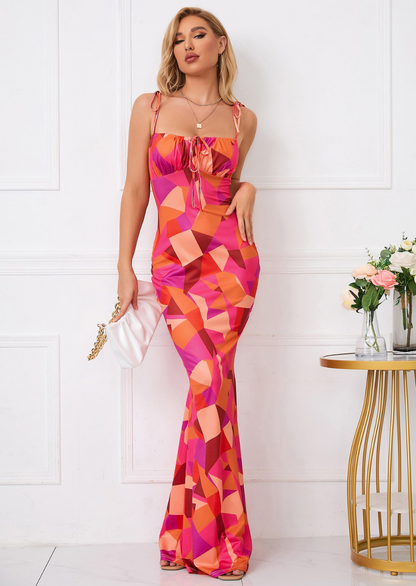 Damen Maxikleid Blumenmuster Schleifen Sommer