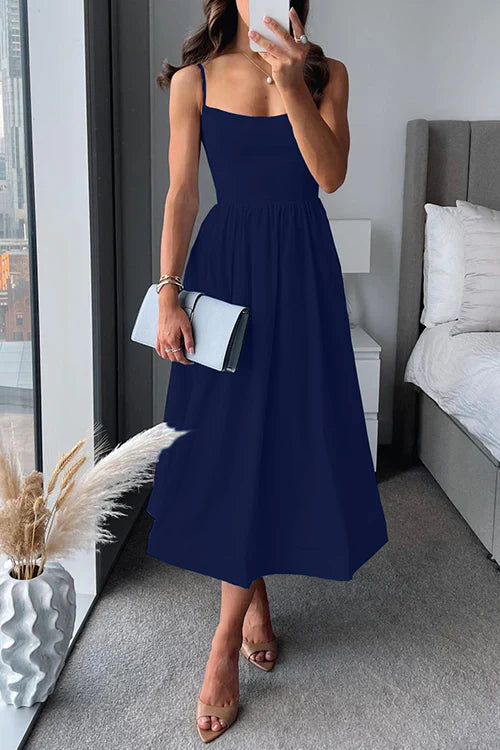 Damen Midikleid Tailliert Spaghettiträger