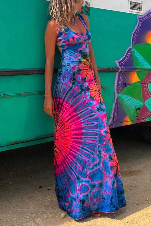 Norvielle Damen Maxikleid Spitze Tie-Dye-Print