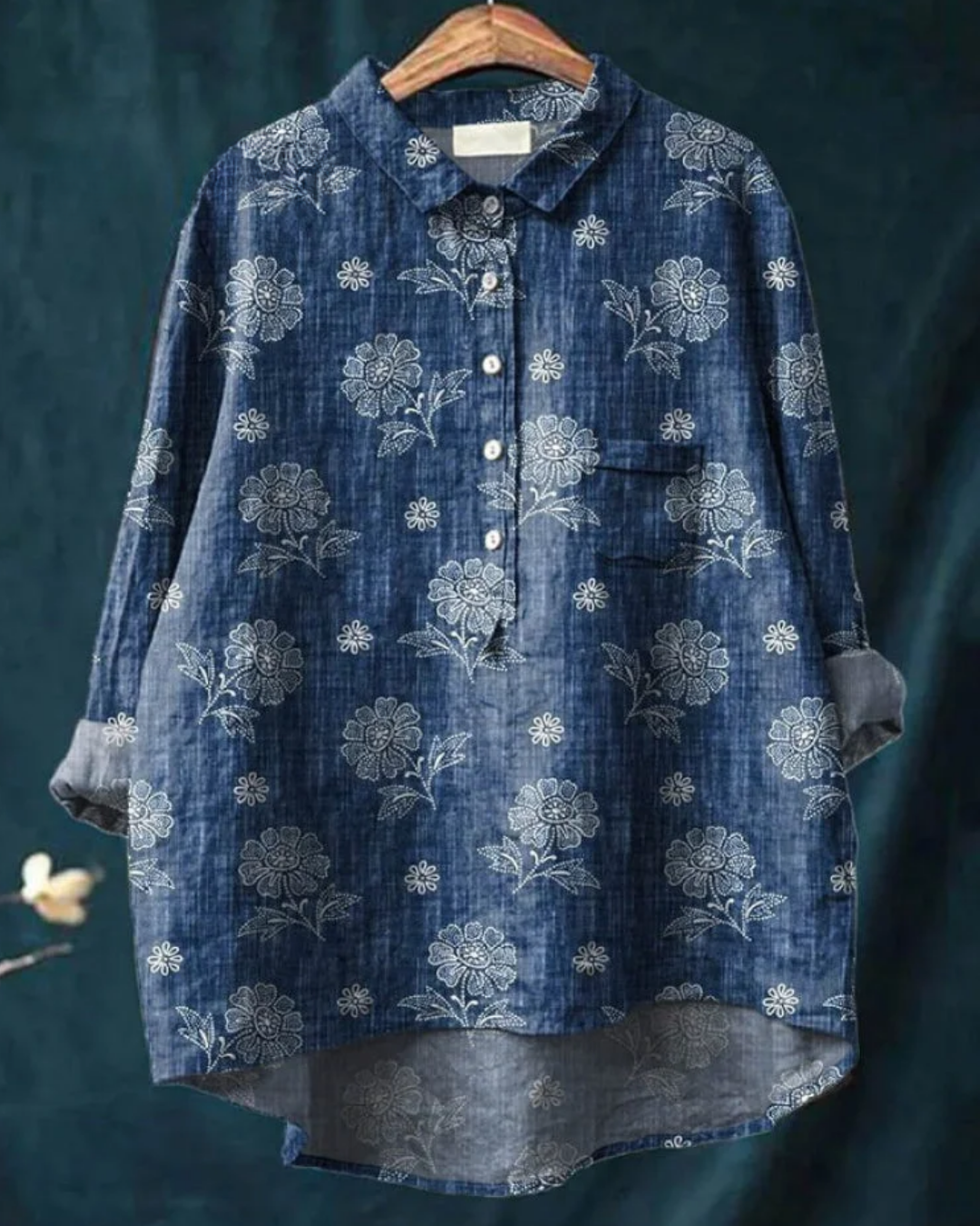 Damen Bluse Floral-Muster Knöpfe
