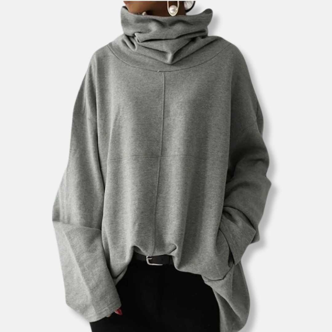 Damen Sweatshirt Pullover Baumwollmischung Übergroß Drapierter Kragen - Norvielle