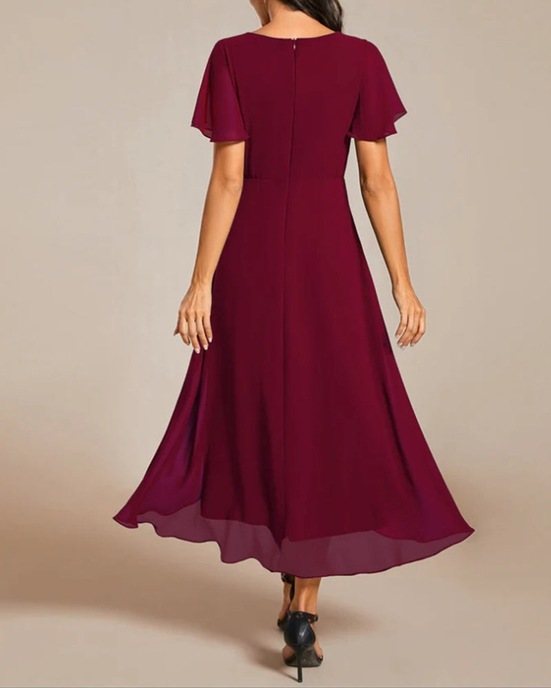 Norvielle Damenkleid V-Ausschnitt Rüschenärmel