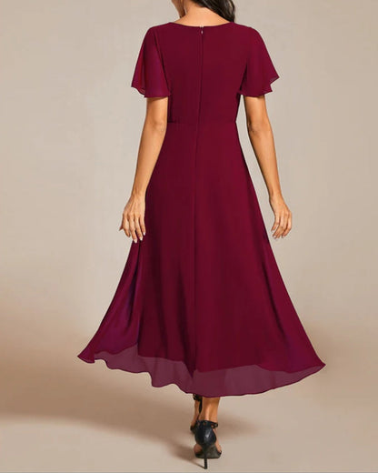 Norvielle Damenkleid V-Ausschnitt Rüschenärmel