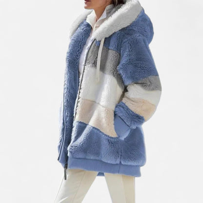 Triswina Damen Oversized Jacke mit Kapuze Gestreift