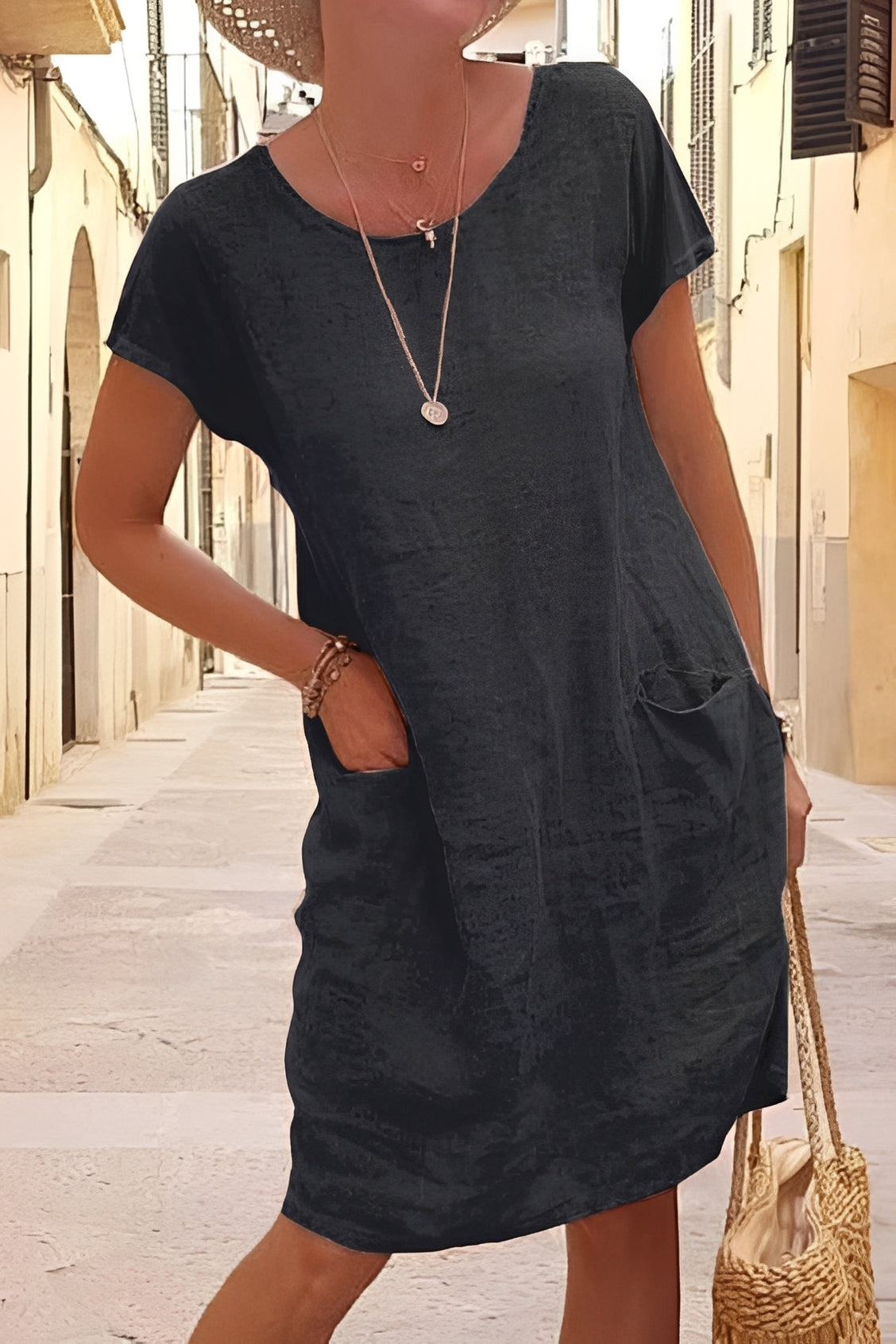 Damen Kurzarmkleid Leichtes Lockeres Sommerkleid