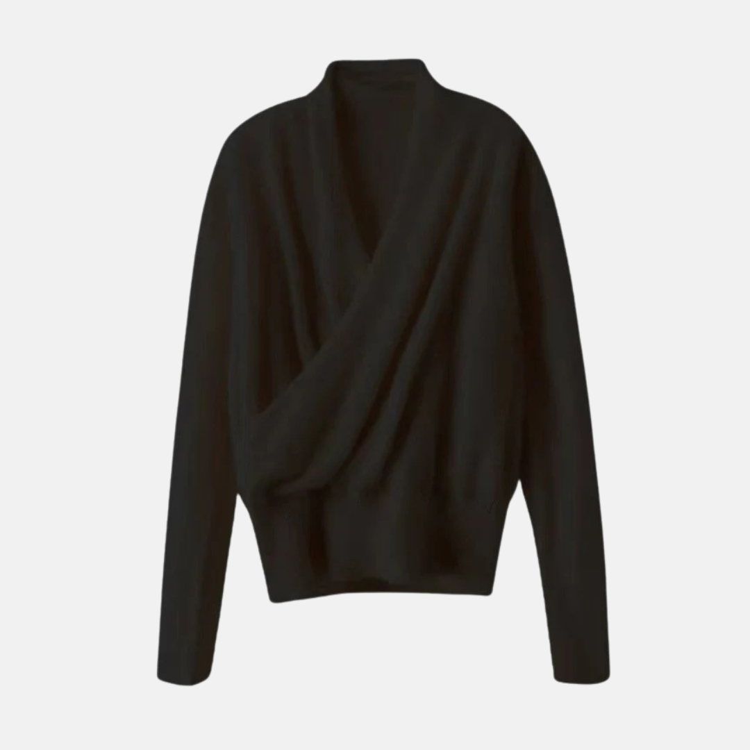 Damen Wickelpullover Weiches Strickmaterial Gerippter Bund Langarm