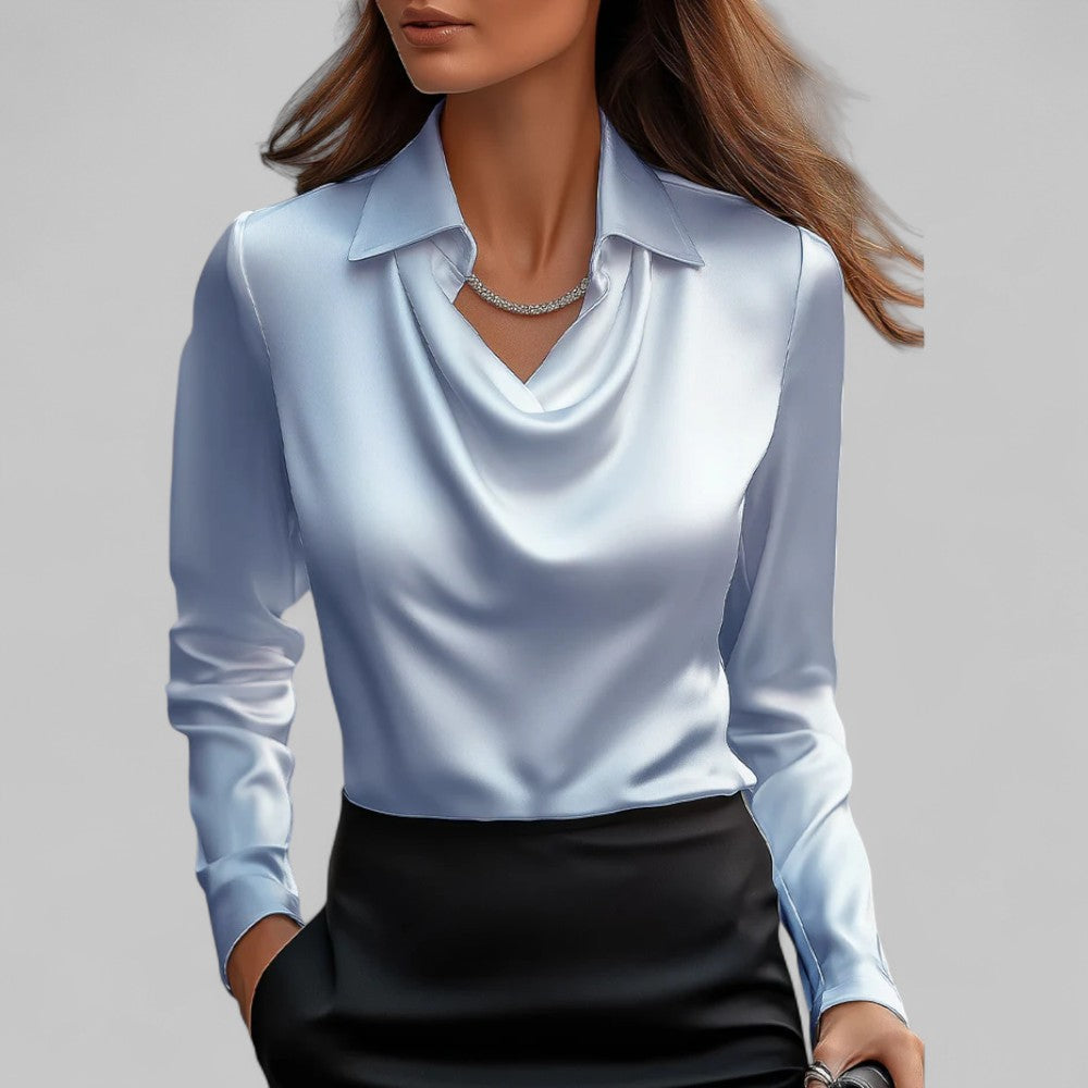 Damen Bluse Langärmlig Wasserfallausschnitt