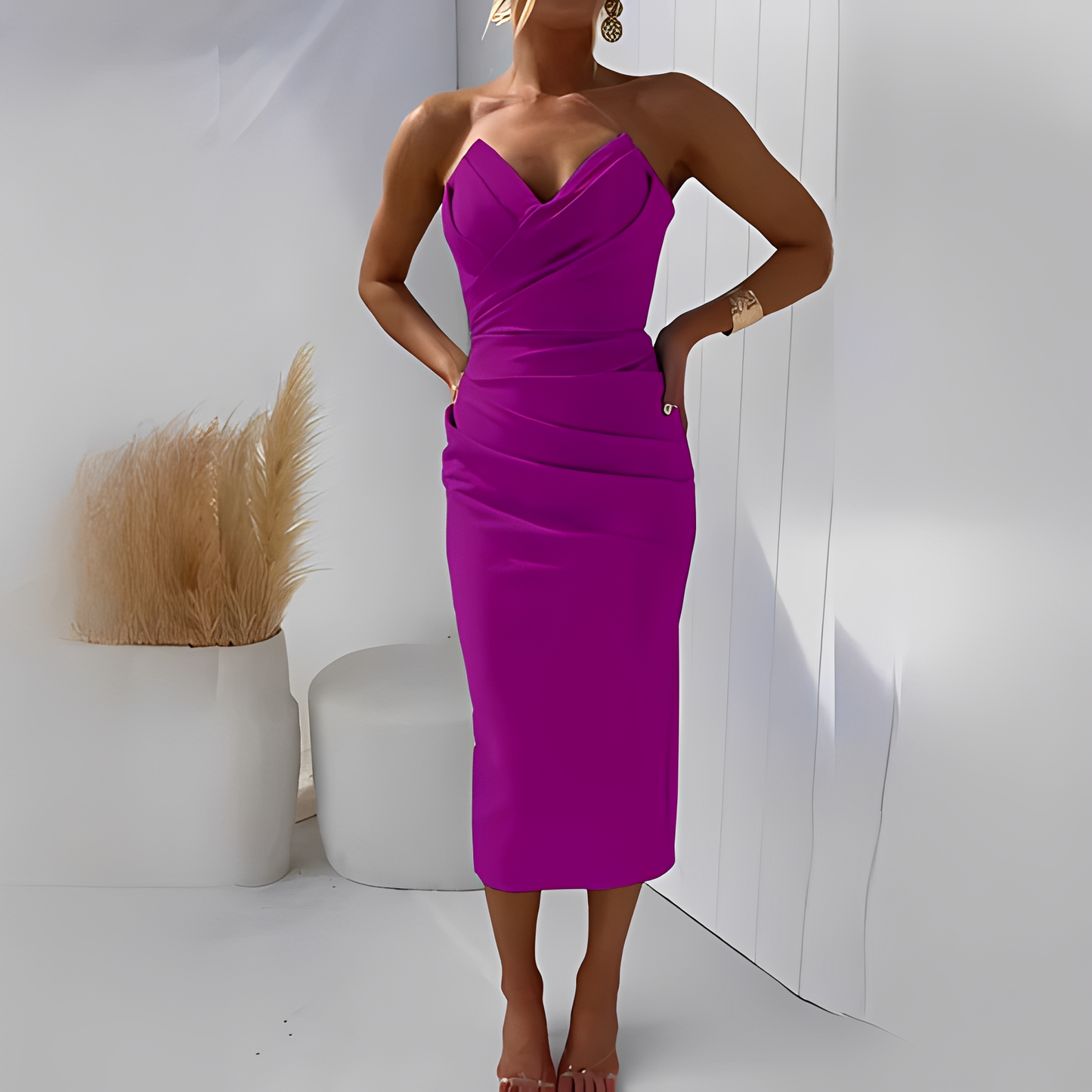 Damen Schulterfreies Kleid Elegant