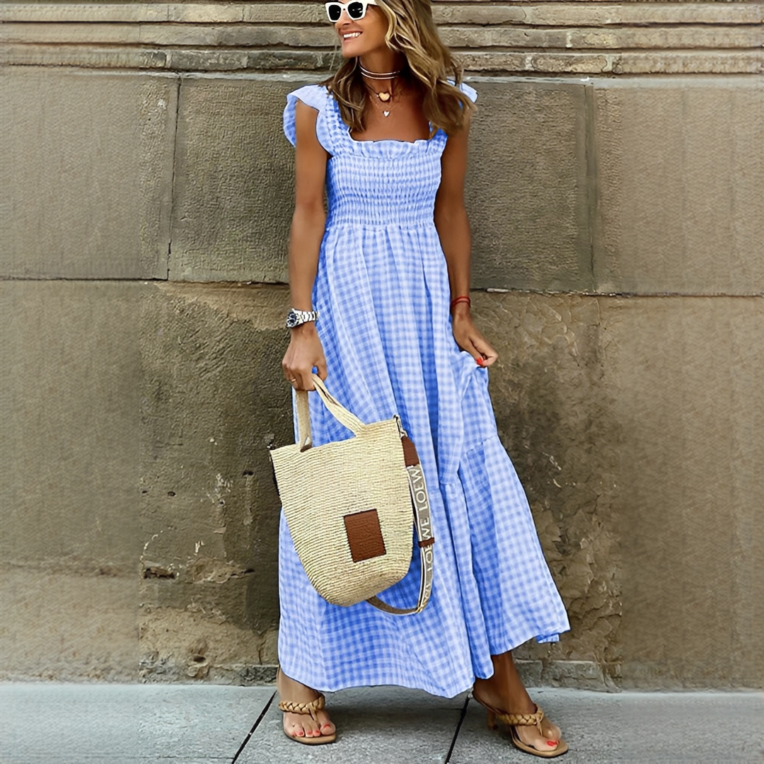 Delina Damen Sommerkleid Lang Maxi