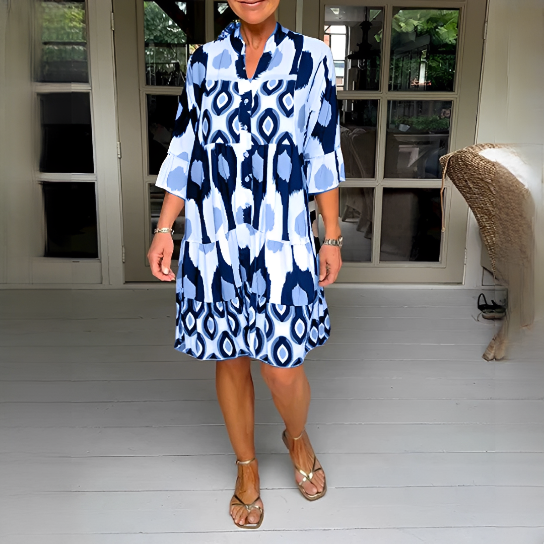 Damen Sommerkleid 3/4-Ärmel Muster Eleganz