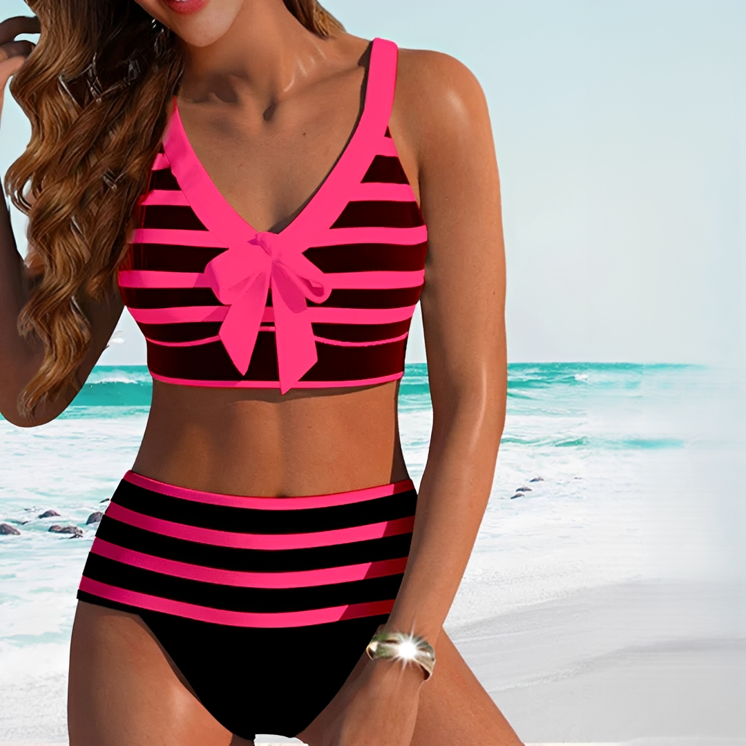 Damen Bikini-Set Gestreift Elegantes -Weiß