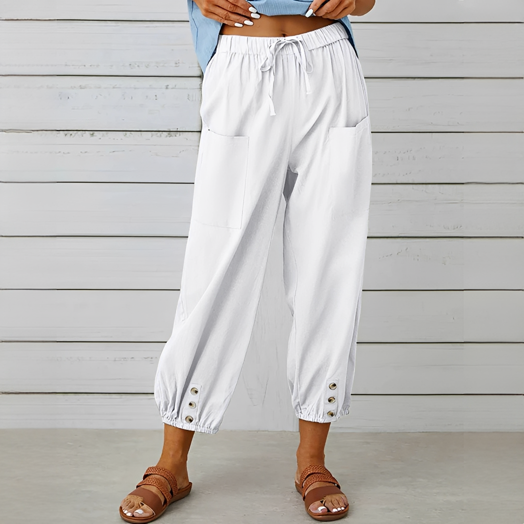 Damen Sommerhose Elegant Leicht Beige - Norvielle