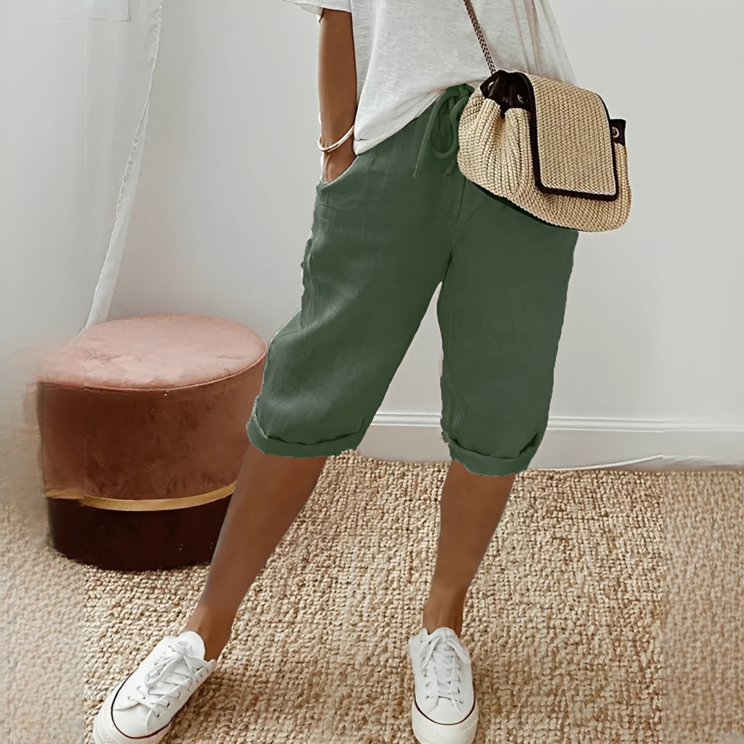 Damen Sommer-Shorts Trend aus Baumwolle Beige