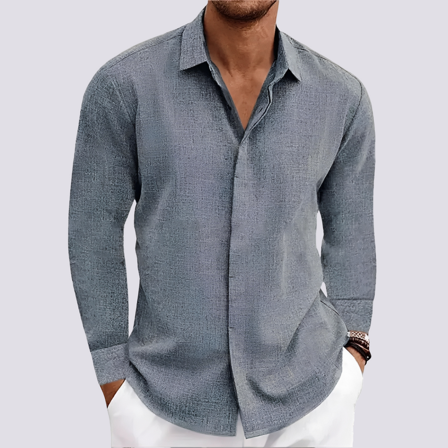 Herren Langarmshirt Lässig Baumwolle Weiß