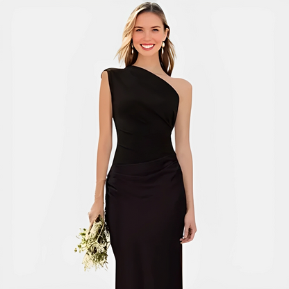 Damenkleid Asymmetrischer Kragen Gerader Rock